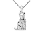 Sterling Silver Sitting Cat Charm Pendant Necklace with Chain